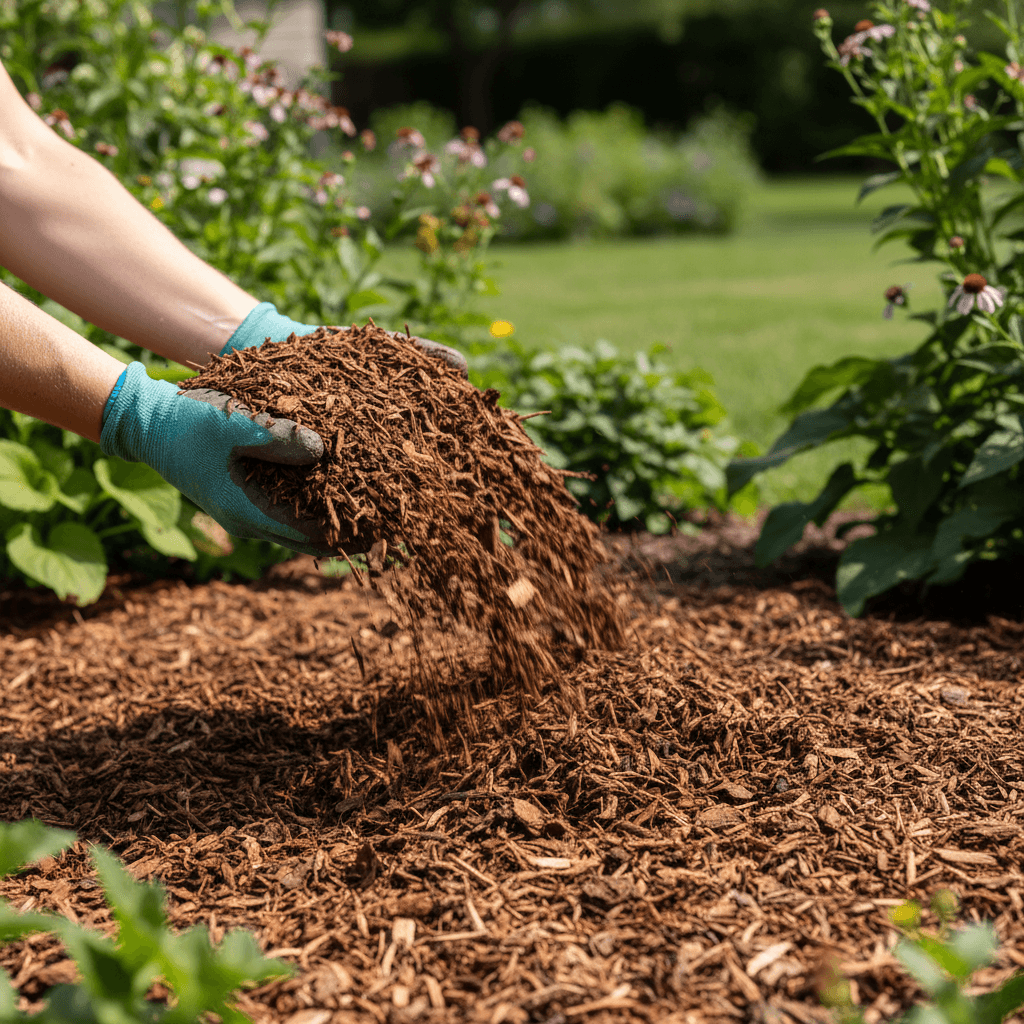 Professional mulch installation detail
